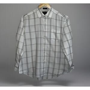 Botany 500 VTG Plaid Shirt 17.5 Long Sleeve Chest Pocket Mens White Green Brown